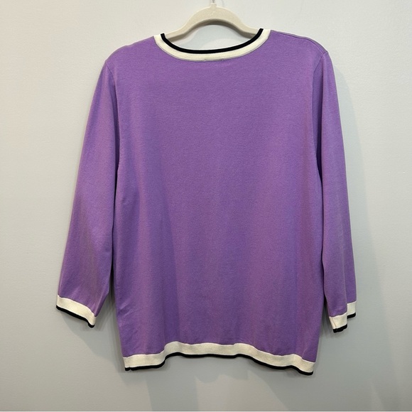 Talbots Charming Button Cardigan Lavender With Navy Cream Trim Details Size XL - Picture 5 of 9